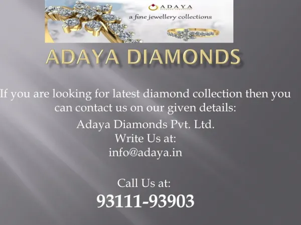 Online Diamond Jewelry shopping store Adaya.in Call us at 93111-93903
