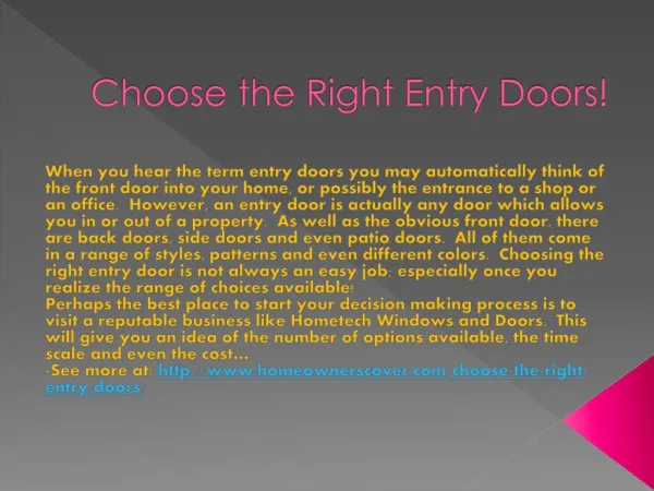 Choose the Right Entry Doors!