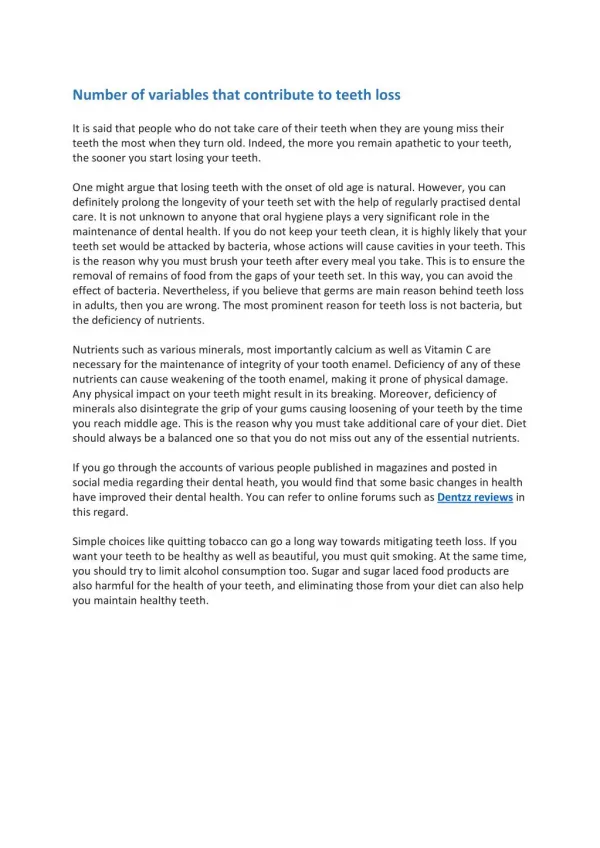 Number of variables that contribute to teeth loss It