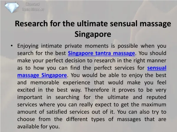 Research for the ultimate sensual massage singapore