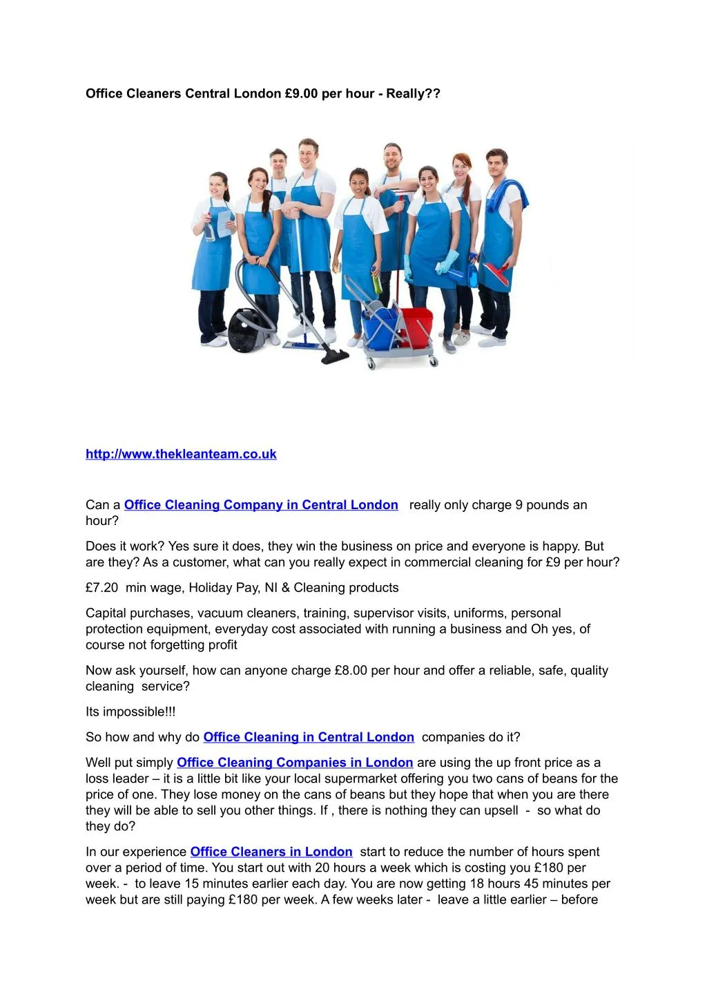 office cleaners central london 9 00 per hour