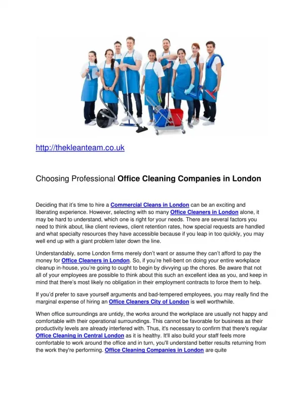 Choosing Professional Office Cleaning Companies in London