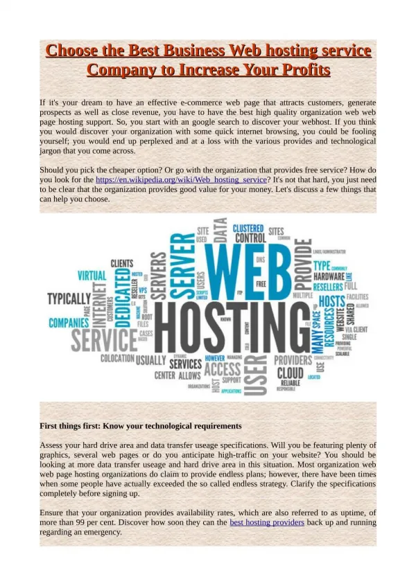 Choose the Best Business Web hosting service Company to Increase Your Profits