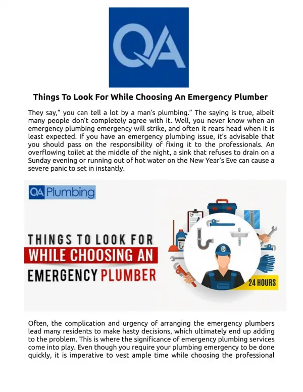 Things To Look For While Choosing An Emergency Plumber.
