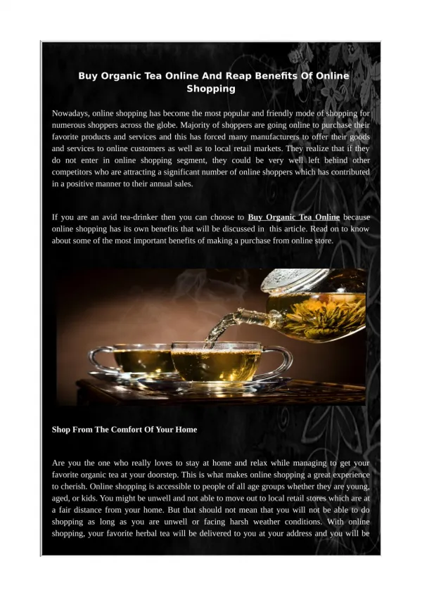 Buy Organic Tea Online And Reap Benefits Of Online Shopping