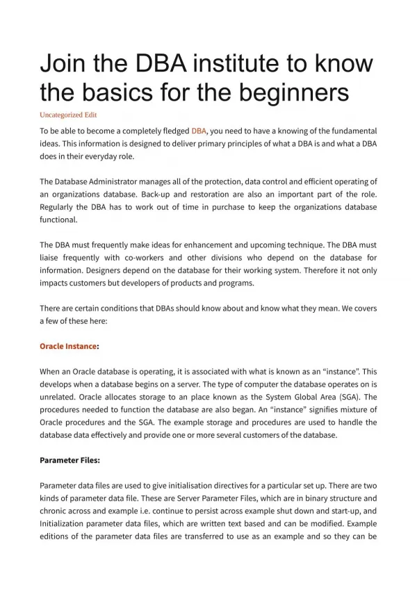 Join the DBA institute to know the basics for the beginners