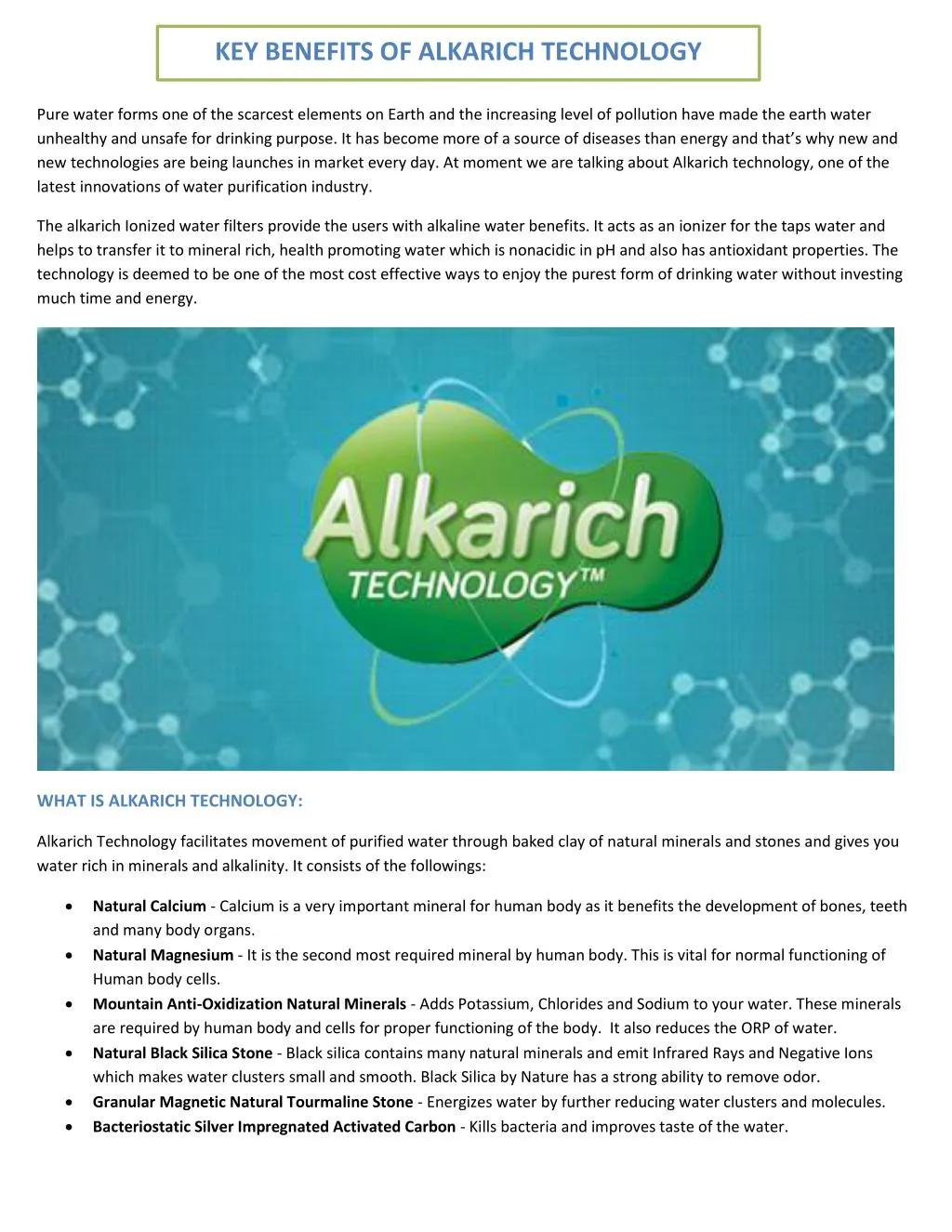 key benefits of alkarich technology