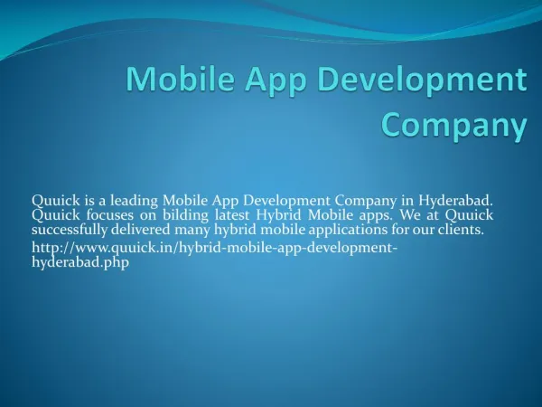 Mobile App Development Companies in Hyderabad, Quuick