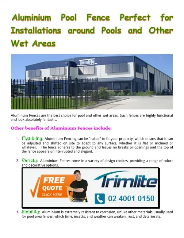 Aluminium Pool Fence Perfect for Installations around Pools and Other Wet Areas