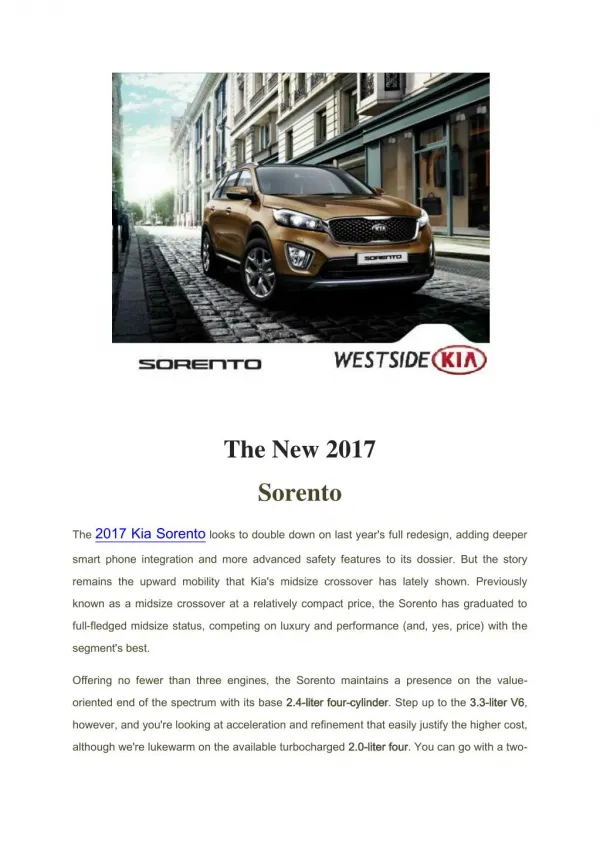 2017 Kia Sorento SUV Features & Specs