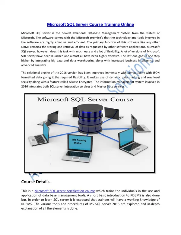 Microsoft SQL Server Certification Course Training Online