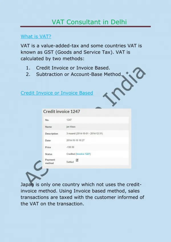 Contact with Expert Level VAT Consultant In Delhi