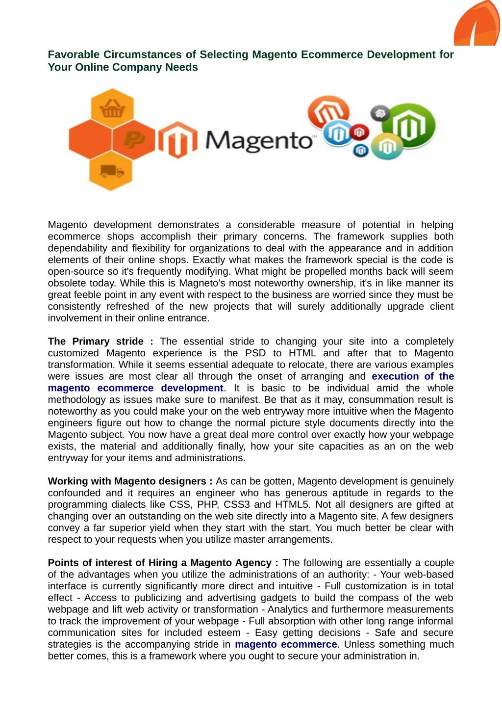 favorable circumstances of selecting magento