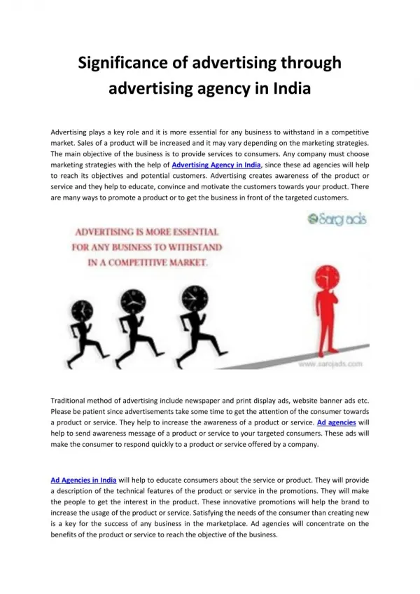 Significance of advertising through advertising agency in India