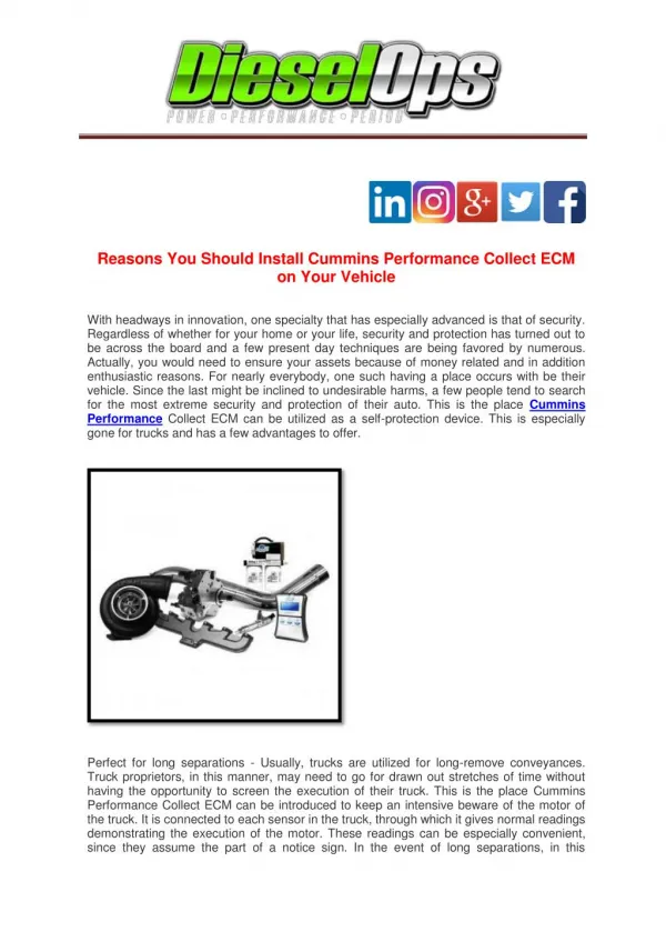 Reasons You Should Install Cummins Performance Collect ECM on Your Vehicle