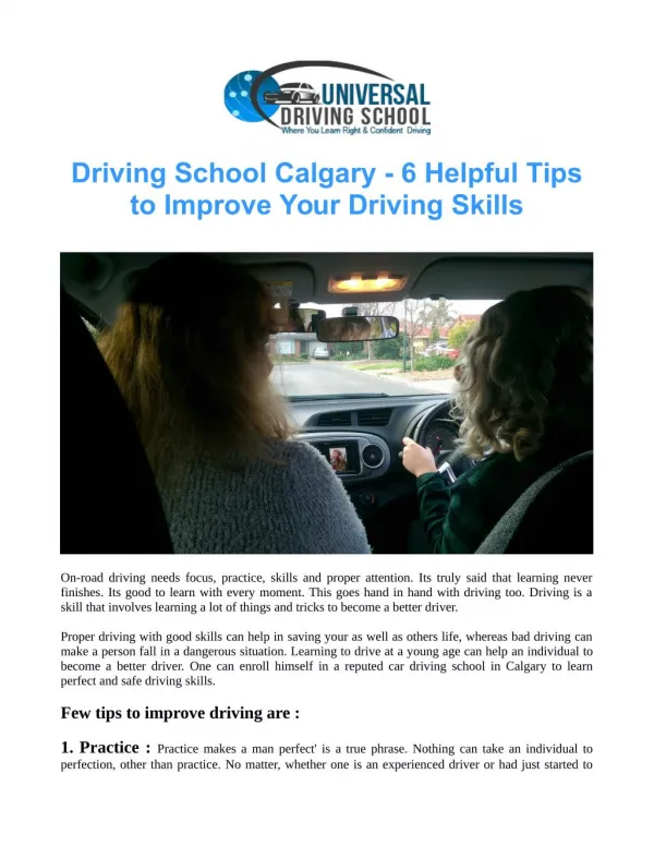 Driving School Calgary - 6 Helpful Tips to Improve Your Driving Skills