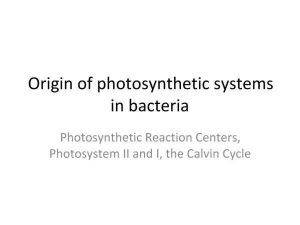 Origin of photosynthetic systems in bacteria
