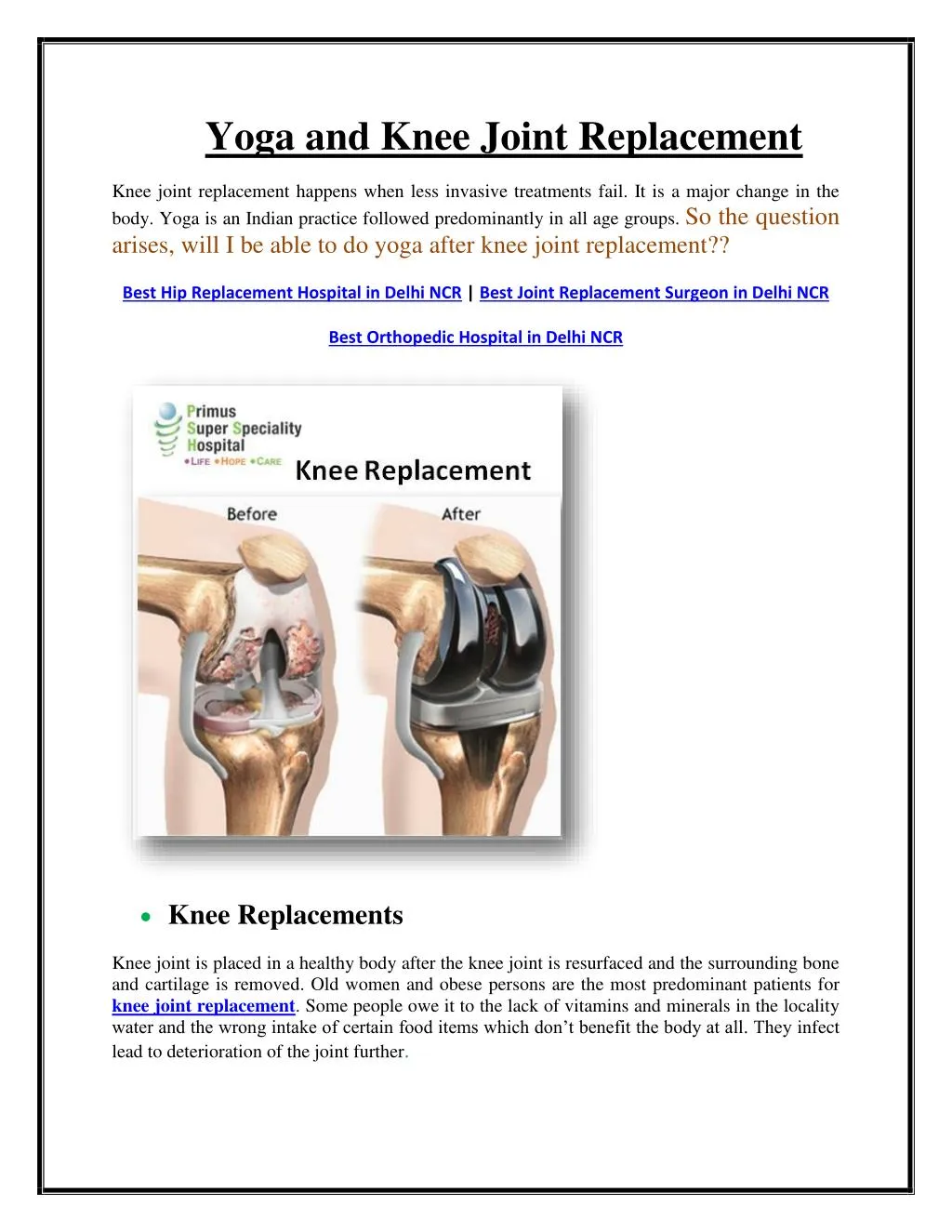 yoga and knee joint replacement