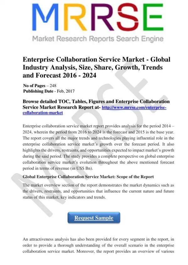 Enterprise Collaboration Service Market - Global Industry Analysis, Size, Share, Growth, Trends and Forecast 2016 - 2024