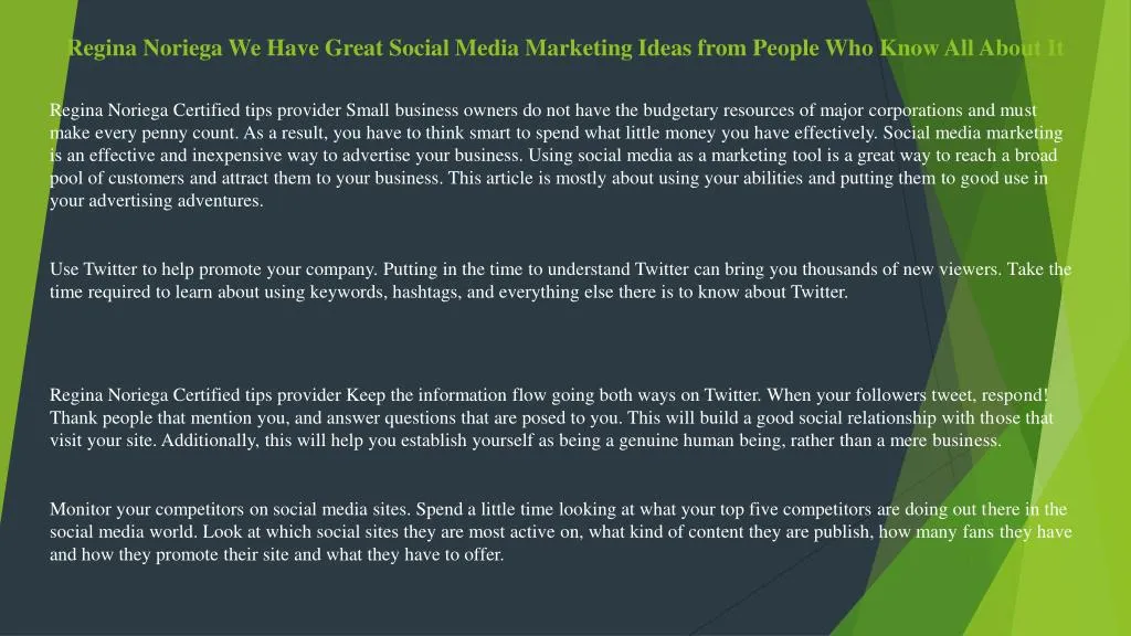 regina noriega we have great social media marketing ideas from people who know all about it