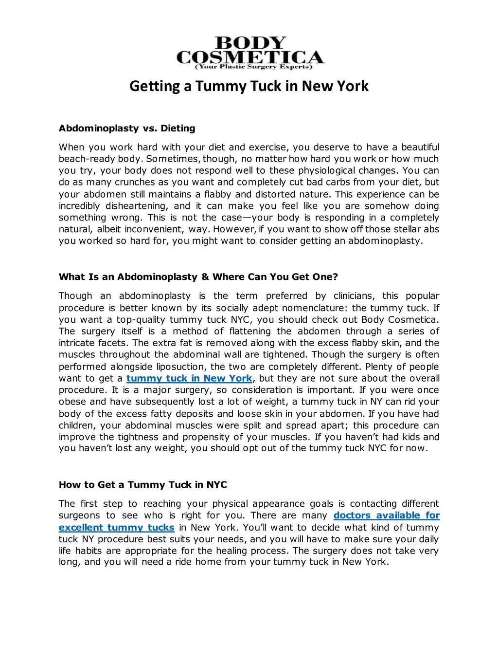 getting a tummy tuck in new york