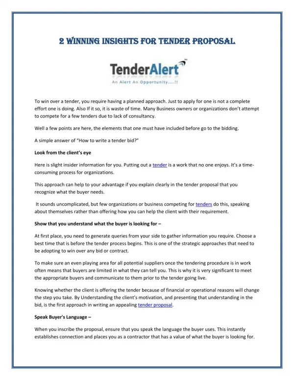 2 Winning Insights for Tender Proposal