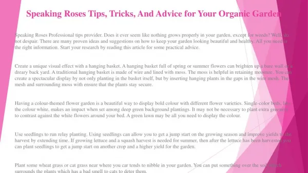 Speaking Roses Tips, Tricks, And Advice for Your Organic Garden