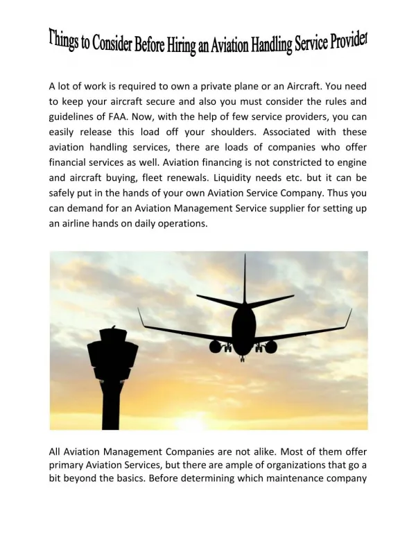 Aviation Handling Service Provider