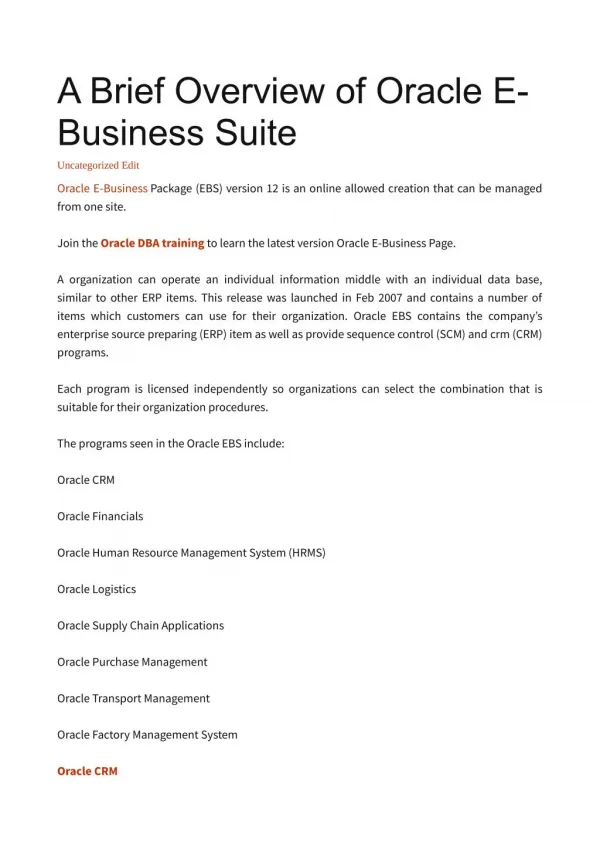 A Brief Overview of Oracle E-Business Suite