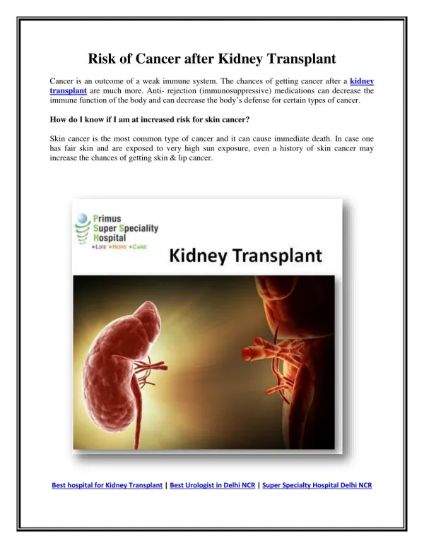 Risk of Cancer after Kidney Transplant