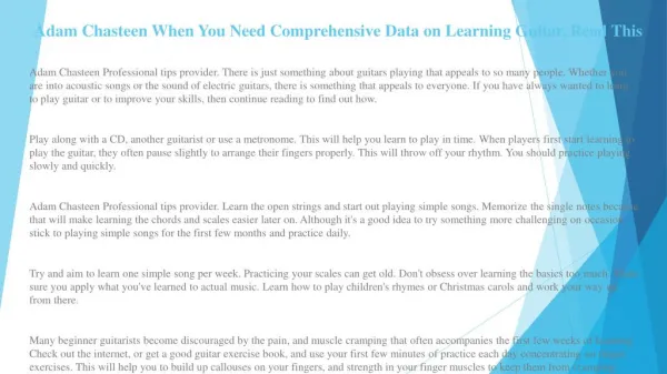 Adam Chasteen When You Need Comprehensive Data on Learning Guitar, Read This