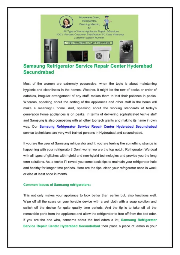 Samsung refrigerator repair hyderabad service center secunderabad