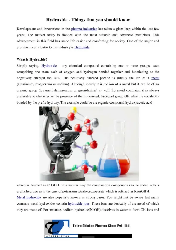 What are Hydroxides? Explain its properties.