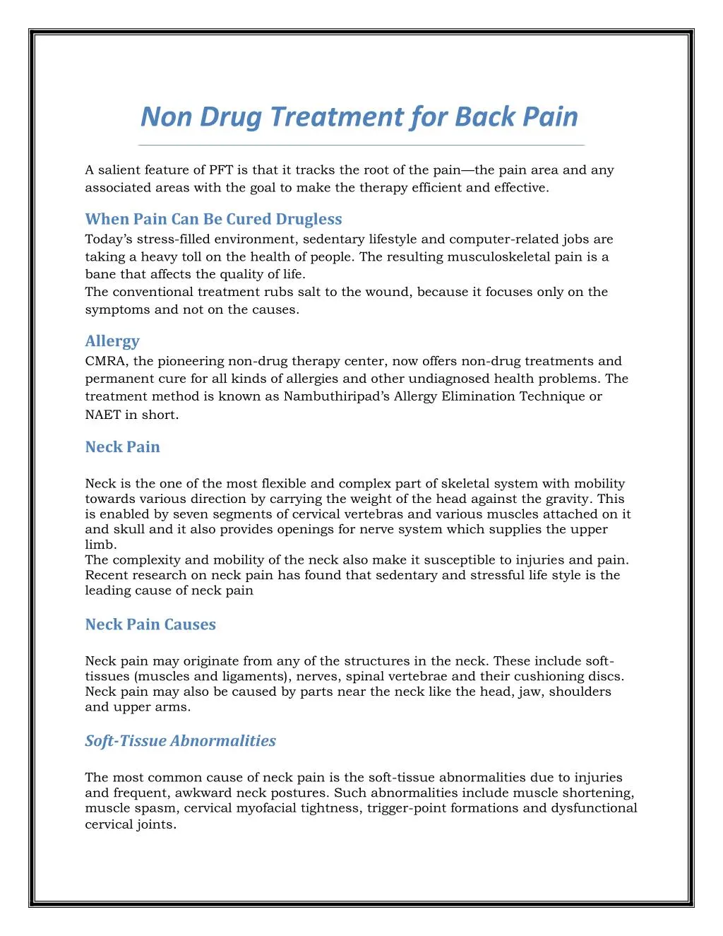 non drug treatment for back pain
