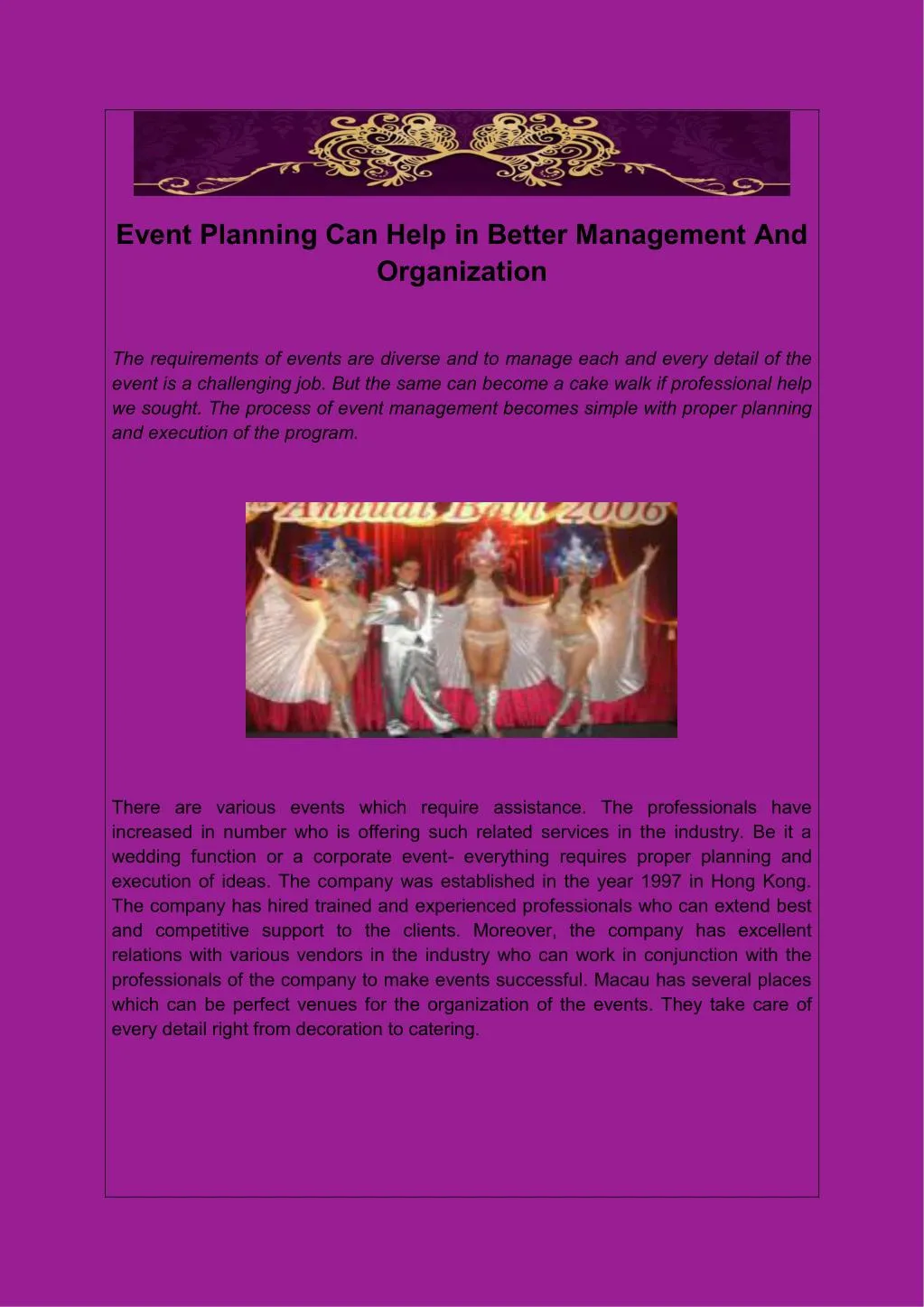 event planning can help in better management
