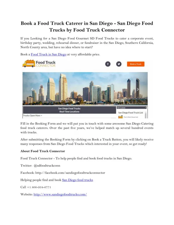 Book a Food Truck Caterer in San Diego - San Diego Food Trucks by Food Truck Connector