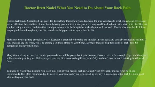 Doctor Brett Nadel What You Need to Do About Your Back Pain