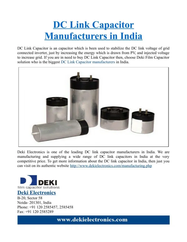 DC Link Capacitor Manufacturer in India