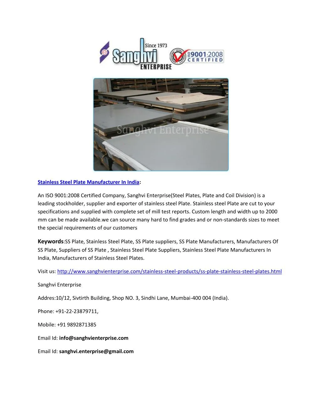 stainless steel plate manufacturer in india