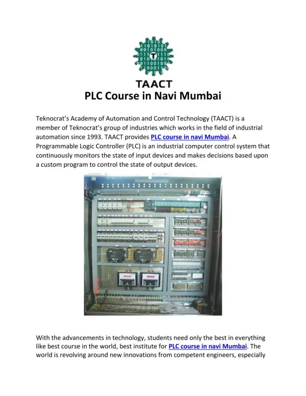 PLC Course in Navi Mumbai