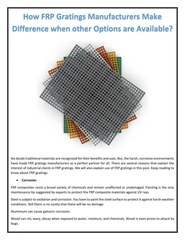 How FRP Gratings Manufacturers Make Difference when other Options are Available?