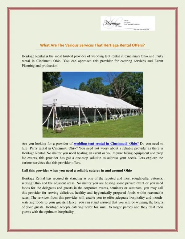Tent Rental For Party & Wedding in Cincinnati Ohio - Heritage Event