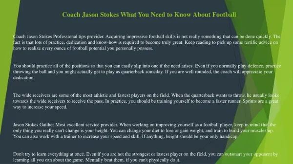 Coach Jason Stokes What You Need to Know About Football
