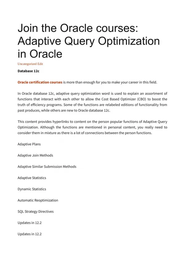 Join the Oracle courses: Adaptive Query Optimization in Oracle