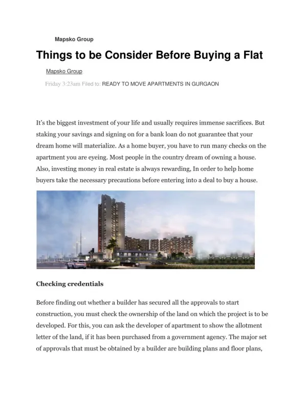 Things to be consider before buying a flat