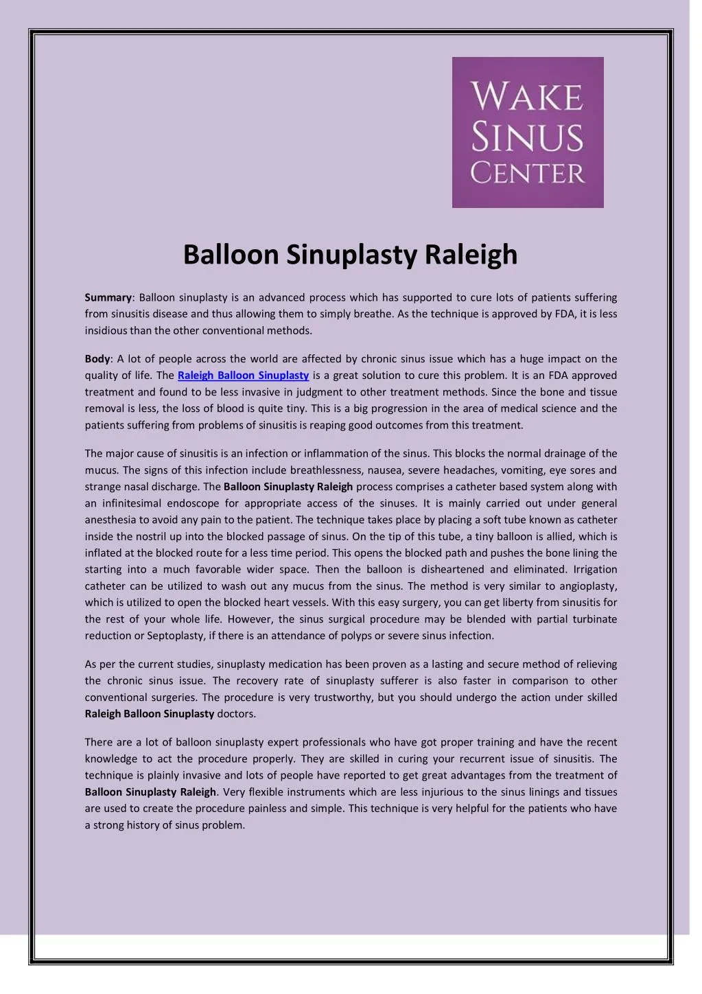 balloon sinuplasty raleigh