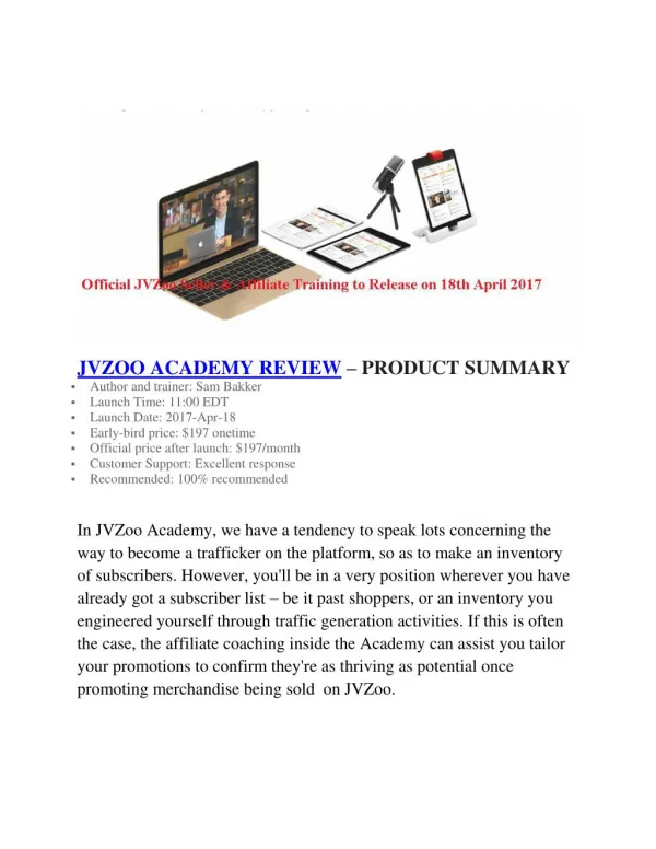 JVZOO ACADEMY REVIEW – PRODUCT SUMMARY