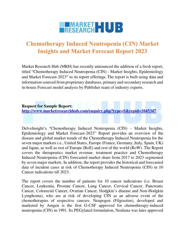 Chemotherapy Induced Neutropenia (CIN) Market Research Report 2023