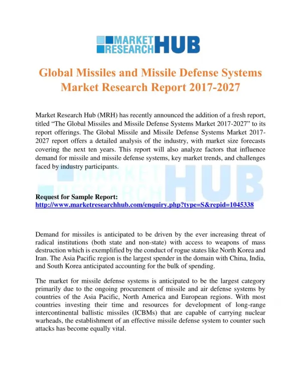 Global Missiles and Missile Defense Systems Market Research Report 2017-2027