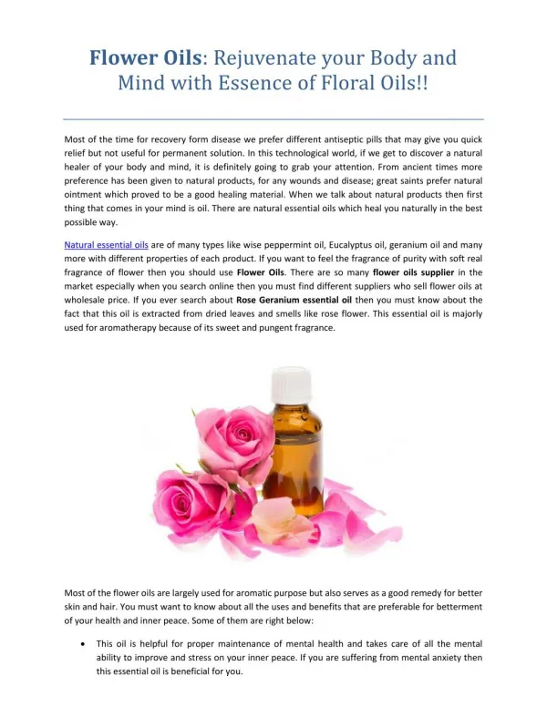 Flower Oils: Rejuvenate your Body and Mind with Essence of Floral Oils!!
